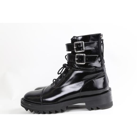 Tamara Mellon Black Leather Military Buckle Ankle Boots Size 39 Designer Style - Picture 9 of 16